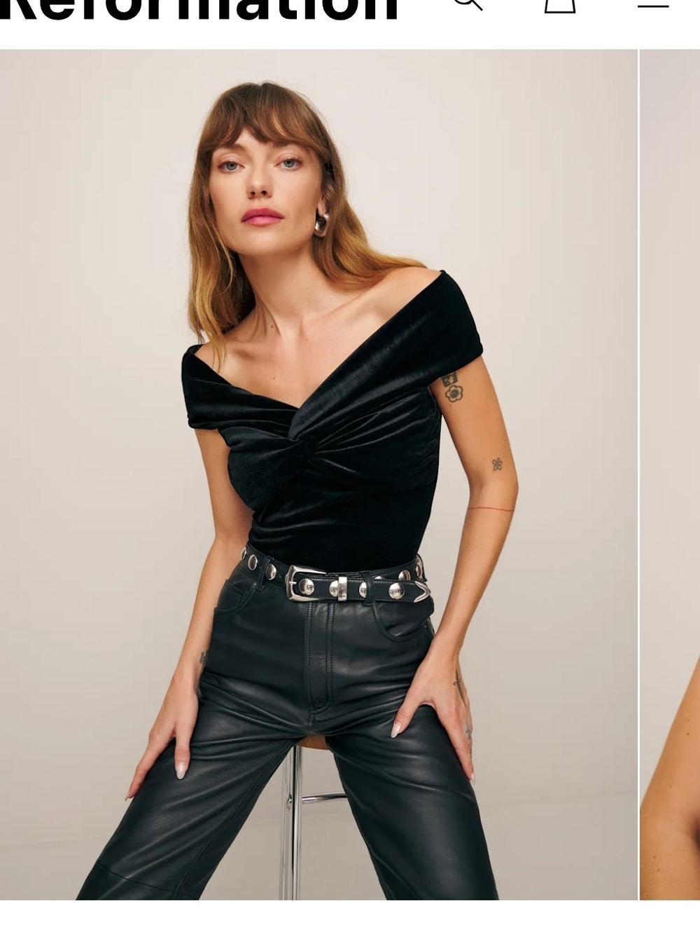 Reformation Ezlynn Black  Velvet Top M